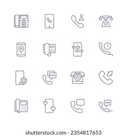 Phone icon set. Thin line icon. Editable stroke. Containing telephone, call, contact, old, gps, phone set, smartphone, mobile, rotary, call.