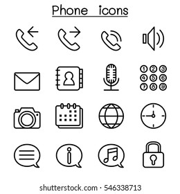 Phone icon set in thin line style