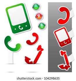 Phone Icon Set. Three Stickers Set. Vector