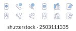 Phone icon set in two styles, Duotone and Thin Line style. Editable stroke. phone contact, phone chat, call, fax.