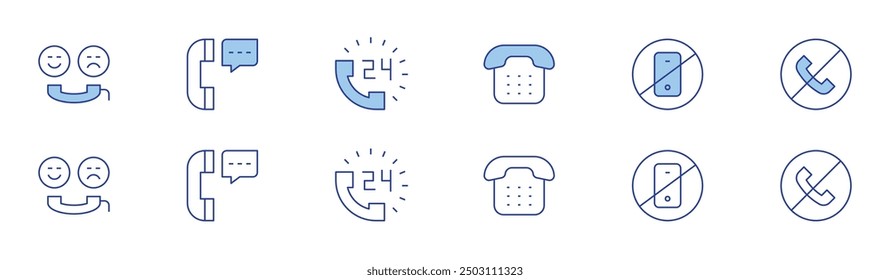 Phone icon set in two styles, Duotone and Thin Line style. Editable stroke. telephone, phone call, no phone, no call.