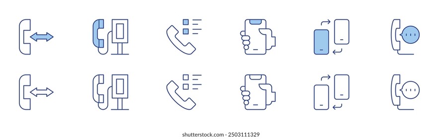 Phone icon set in two styles, Duotone and Thin Line style. Editable stroke. phone, smartphone, changing, phone booth, survey, call.