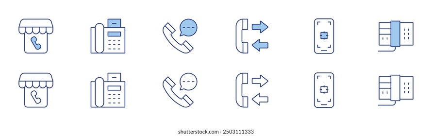Phone icon set in two styles, Duotone and Thin Line style. Editable stroke. phone store, phone call, focus, fax, phone.