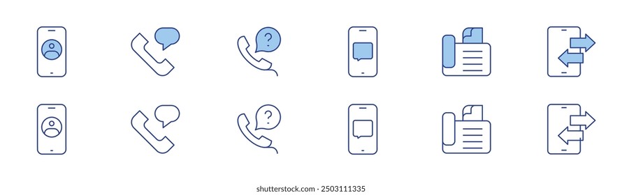 Phone icon set in two styles, Duotone and Thin Line style. Editable stroke. phone contact, phone chat, call, fax.