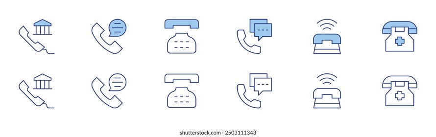 Phone icon set in two styles, Duotone and Thin Line style. Editable stroke. phone call, phone, telephone, emergency number.