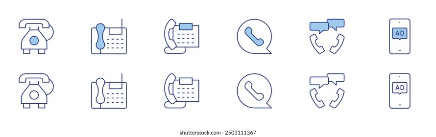 Telefonsymbol in zwei Stilen, Duotone und Thin Line Stil. Bearbeitbarer Strich. Telefon, Werbung.