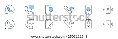 Phone icon set in two styles, Duotone and Thin Line style. Editable stroke. phone call, phone download, call, security.