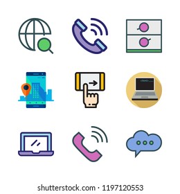 phone icon set. vector set about chat, laptop, phone call and web icons set.