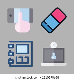 phone icon set. vector set about laptop, office material, smartphone and agenda icons set.