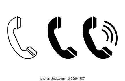 Phone icon set. Vector illustration of telephone symbol isolated on white background. Retro telephone handset. Contact us. 