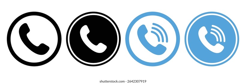 Conjunto de iconos de teléfono: Ilustración vectorial del conjunto de iconos de comunicación móvil, de llamada y de contacto.