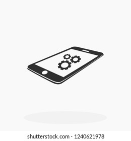 Phone icon with settings menu.