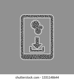 Phone icon with settings symbol. Vector. Black maze filled icon with white border at gray background.