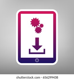 Phone icon with settings symbol. Vector. Purple gradient icon on white paper at gray background.