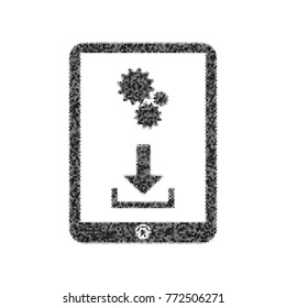 Phone icon with settings symbol. Vector. Black icon from many ovelapping circles with random opacity on white background. Noisy. Isolated.