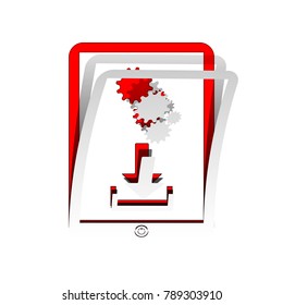 Phone icon with settings symbol. Vector. Detachable paper icon with red body stock. Isolated.