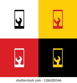 Phone icon with settings. Vector. Icons of german flag on corresponding colors as background.
