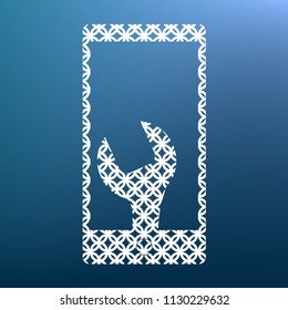 Phone icon with settings. Vector. White textured icon at lapis lazuli gradient background.