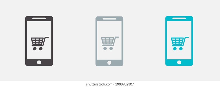 Phone icon with shopping cart. Vector illustration.