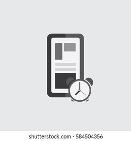 phone icon with a sign reminder alarm clock in the style of a flat design