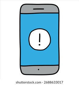 Icono de teléfono. Icono de Vector de burbuja de discurso con signo de exclamación de teléfono inteligente. Icono de burbuja de discurso móvil dibujado a mano.