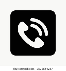 Phone icon with sound waves, symbolizing communication. Black and white phone icon for calls, representing connectivity and communication. Simple icon vector element. Website UX UI icon.