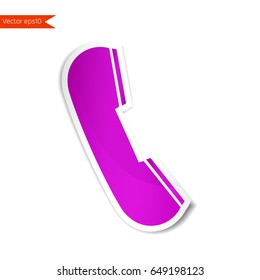 Phone icon sticker isolated on white background. Telephone symbol for your design. Abstract 3d paper logo.