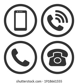 Phone icon symbol set. Smartphone, Old phone logo sign shape collection. Vector illustration image. Isolated on white background.