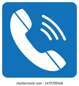 Phone icon symbol simple design on blue square background for web ui contact information or business card phone number 