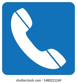 Phone icon symbol simple design on blue square background for web ui contact information or business card phone number 