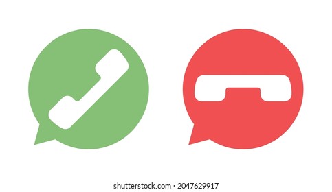 Phone icon. Talk bubble icons. Sms chat. Red and green Cell phone button. Telephone button isolated. Stock vector elements.