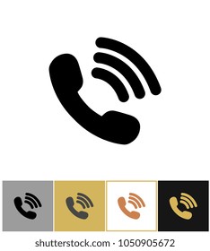 Phone icon, telephon talking symbol on gold, black and white backgrounds vector illustration. Communication sign phone