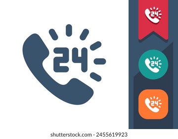 Phone Icon. Telephone, Handset, Call Center, Customer Service, Around The Clock, 24 Hours. Professional, pixel perfect vector icon.