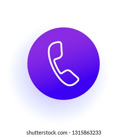 Phone icon. The thin handset is in a linear circle. Purple gradient with shadow. Solid color. For user interface in web, ui, ux design and for developer mobile app.