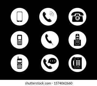 Phone icon in trendy flat style isolated on black background. Telephone symbol. Vector illustration.