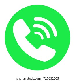 Phone icon in trendy flat style isolated on green circle. Handset icon with waves. Telephone symbol. Vector illustration EPS10.
