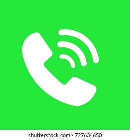Phone icon in trendy flat style isolated on green background. Handset icon with waves. Telephone symbol. Vector illustration.