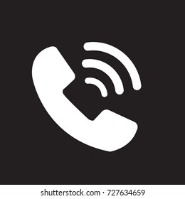Phone icon in trendy flat style isolated on black background. Handset icon with waves. Telephone symbol. Vector illustration.