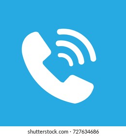 Phone icon in trendy flat style isolated on blue background. Handset icon with waves. Telephone symbol. Vector illustration.