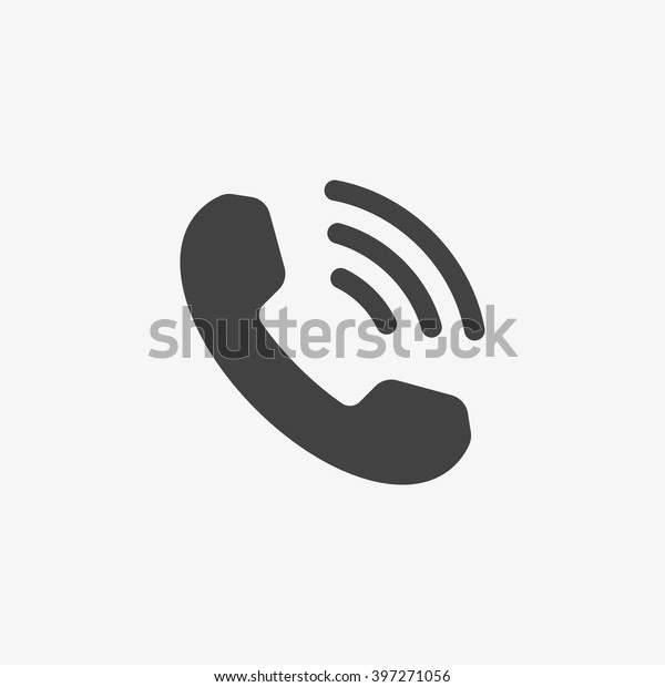 グレイの背景にトレンディなフラットスタイルの電話アイコン 波とハンドセットアイコン デザイン ロゴ Uiの電話記号 ベクターイラスト Eps10 のベクター画像素材 ロイヤリティフリー