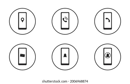 Vector de icono de teléfono. Vector de icono de llamada. Dispositivo móvil. Smartphone. Gadget. Icono de teléfono. Contacto. Color blanco-negro. Concepto de uso de smartphone.