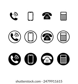 Vector del icono del teléfono. Colección de teléfono, teléfono público, línea fija y calculadora