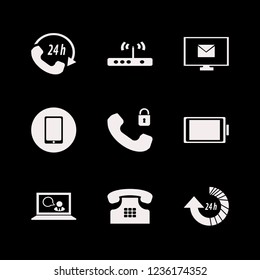 phone icon. phone vector icons set call center, mobile phone, router and full battery