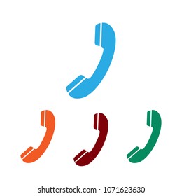 Phone icon. Vector illustration, flat design. Set of colored phone icons. Handset icon.
