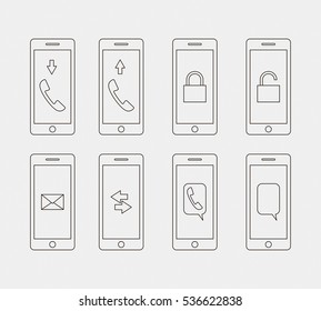 The phone icon, vector illustration. Options smartphone. Dark outline on a light background.
