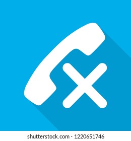 Phone icon. Vector illustration. White phone icon with long shadow on blue background.