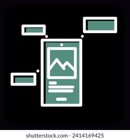 phone icon vector with multiple notifications, flat icon, stroke outline icon set isolated on black background flat vector illustration, mobile app business icon.