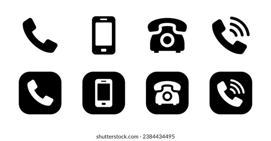 Phone icon vector set. Mobile, telephone and smartphone symbol collection.