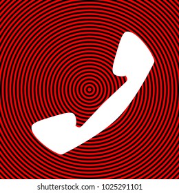 Phone icon. Vector. White icon on red and black radial pattern as background. Isolated.