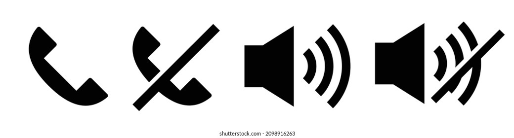 Icono de teléfono e icono de voz. Silenciar por cada uno. Vectores.